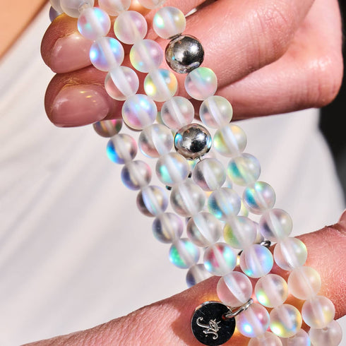 Arc-en-ciel Blanc | Argent | Bracelet de perles de verre sirène
